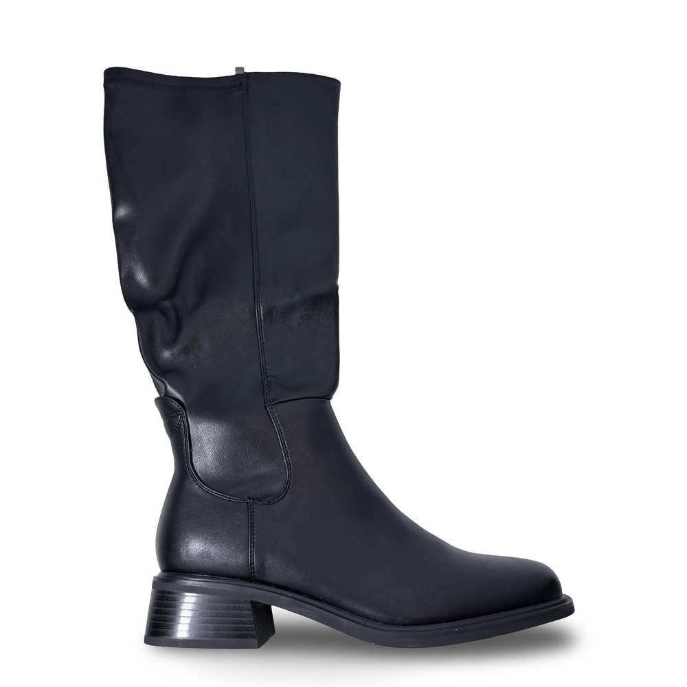 QIY Black PU Knee High Square Toe Block Heel Slouchy Boots Womens 9.5 New